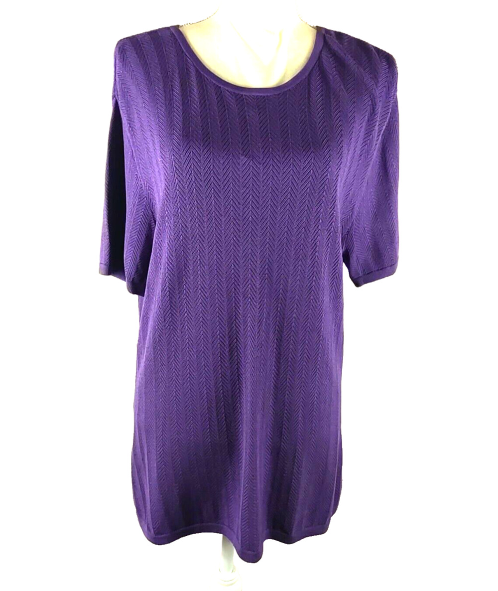 Talbot's Women's Short Sleeve Open Weave Sweater Size Medium Purple Silk blend